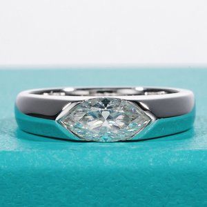 #Certified 1ct. t.w. Moissanite Diamond Marquis Cut Unisex Wedding Band Ring NEW